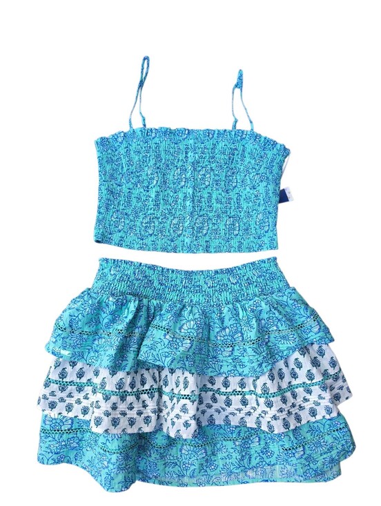 Roller Rabbit Dresses & Skirts - Roller Rabbit Floral Smocked Two-Piece Set Crop Top & Tiered Skirt M